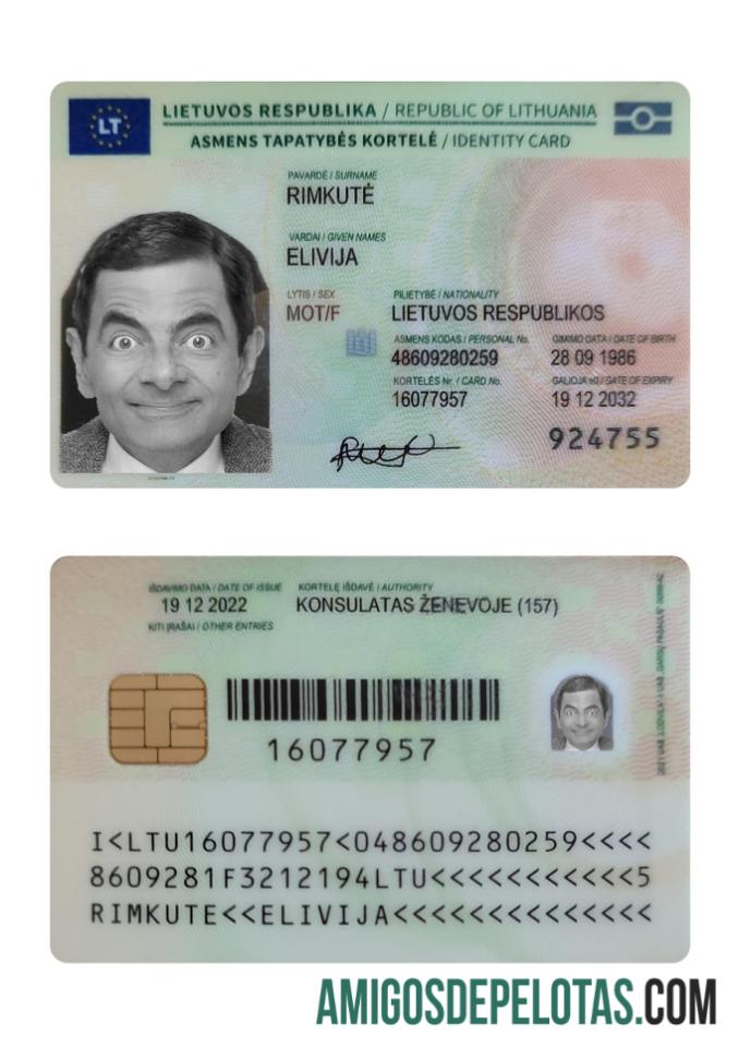 Cartão de identificação da Lituânia 2022 modelo atual